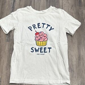 Life Is Good White Kids Tee with Pink Cupcake Graphic